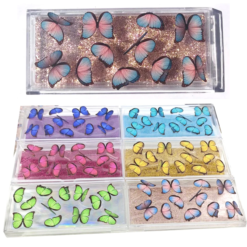 

NEW 20pcs butterfly print Eyelash Packaging Box Wholesale Empty Boxes Eyelash Package Case 8-20mm Lashes Rectangle Box