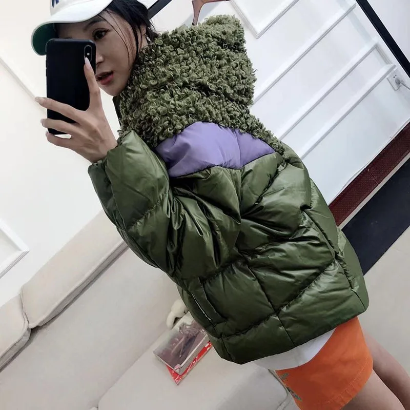 03501149 New Style Trend Hot Selling Joint Contrast Color Fashion Lambs Wool Short Coat by Age Versatile Must Buy