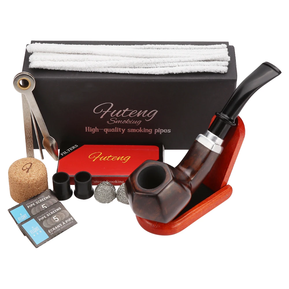 

New 1 Smoking Set Wood Smoking Pipe Ebony Tobacco Pipe with Pipe Accessories Men's Gadget Gift Box Findings