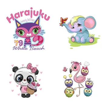 

Cartoon Fox Patch Iron on Transfer For Kid Clothing Heat Transfers Cute Elephant Animals Thermo Stickers on DIY Clothes Stripes