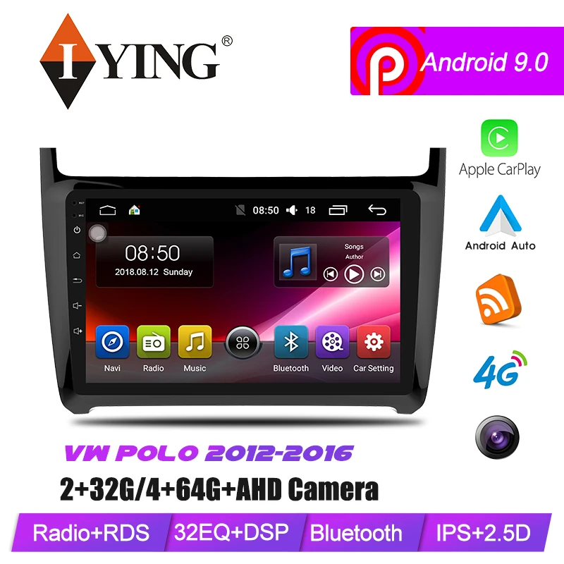 

IYING 10.1 inch Touch screen 4G+64G Car Multimedia Video Player For Volkswagen Polo 2012-2016 Android 9.0