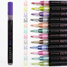 Nouveau Stylo marqueur à Double ligne 12/24 couleurs, ensemble de contours métalliques, surligneur de couleur, peinture artistique, écriture, fournitures scolaires, Manga