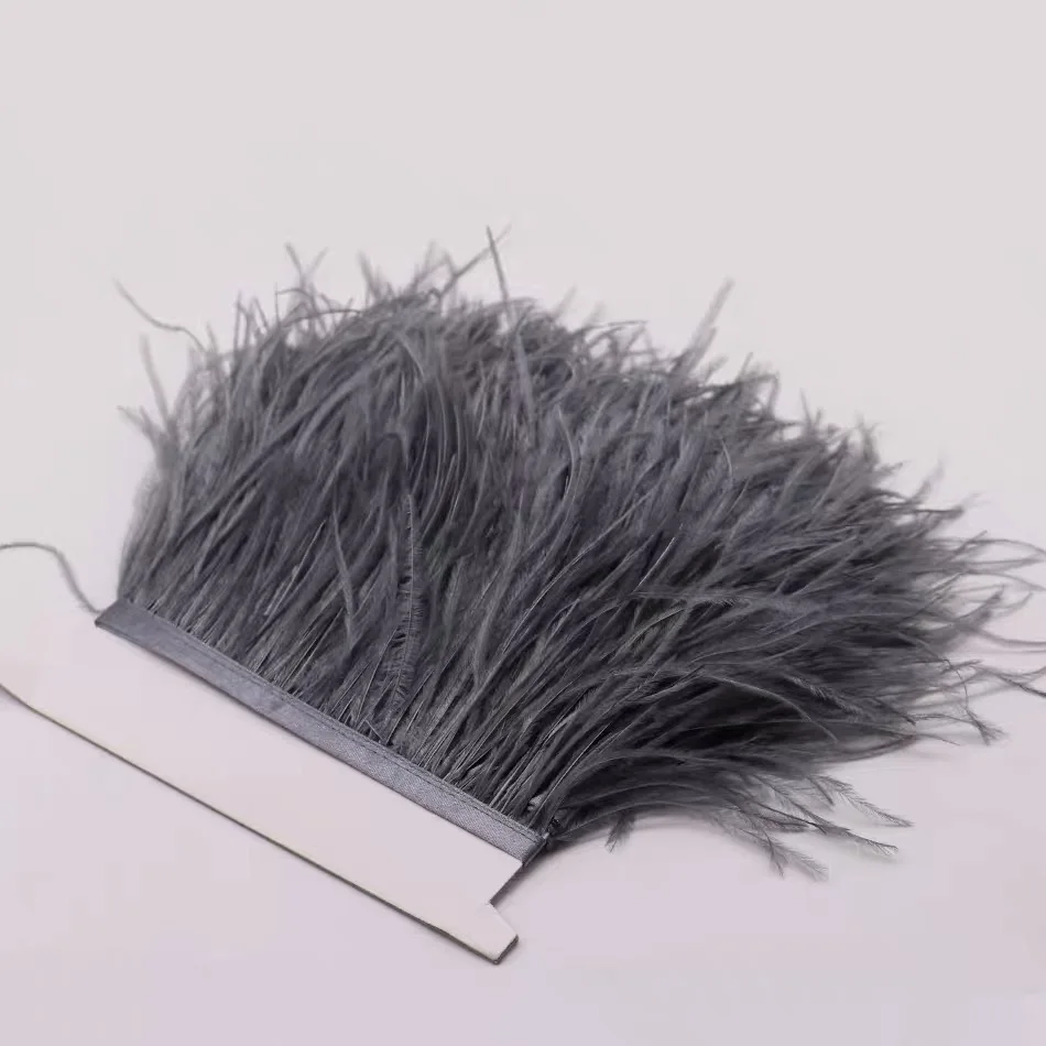 

10-15cm wide dark grey fluffy beautiful ostrich feather trim cloth sideband 1 yard