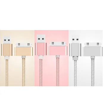 

30 Pin USB Cable for iPhone 4s 4 Metal Plug Nylon Braided Wire Charger Cable 2A Fast Charging Data Sync Cord for iPad 2