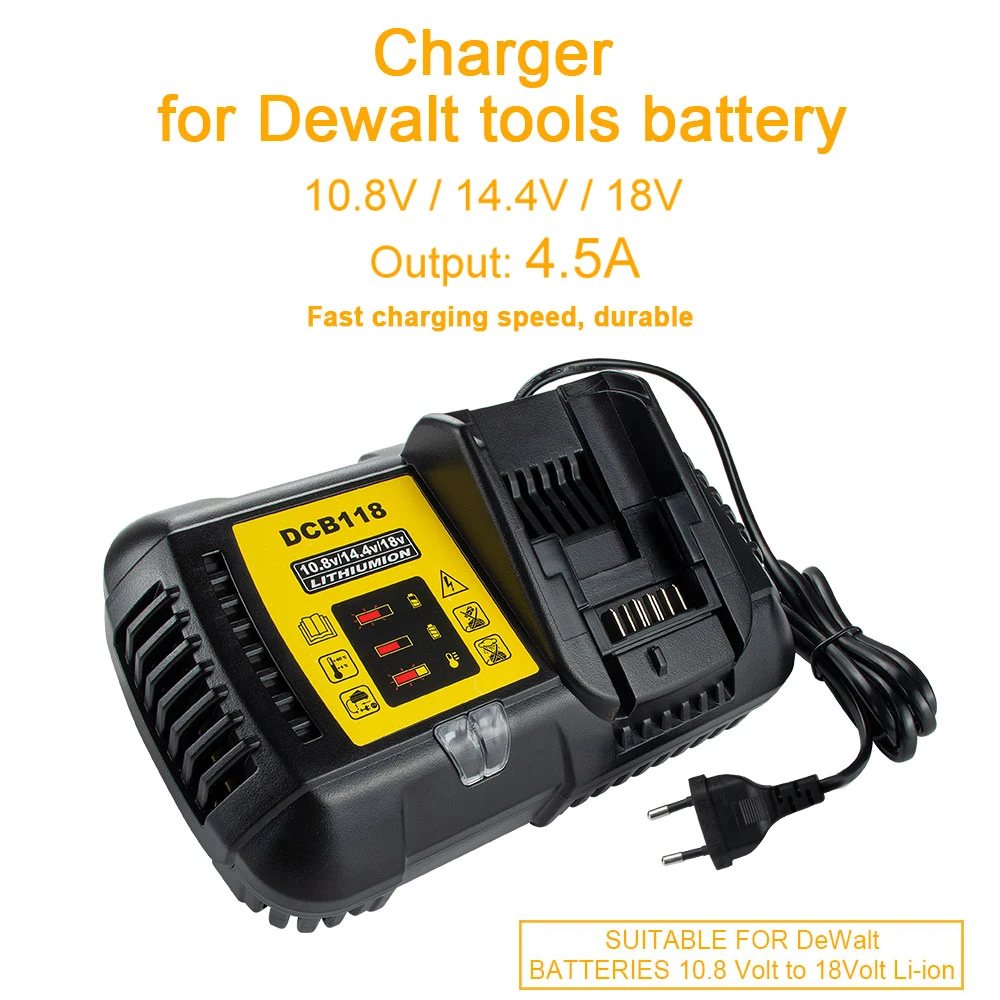 Carregador de Bateria Substituição para Dewalt Waitley Li-ion Ferramenta Carregamento Rápido 4.5a 10.8v 14.4v 18v 20v ue Plug Dcb200 140 105 Dcb118 - Image 2