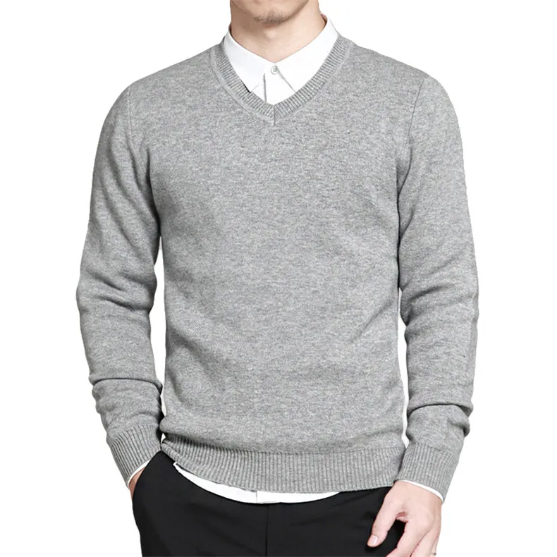 Slim Sweater Pollovers Men Casual Cotton Sweater Jumper Pullover Male Business V-Neck Knitwear Jersey Man Plus Size 4XL Black 04