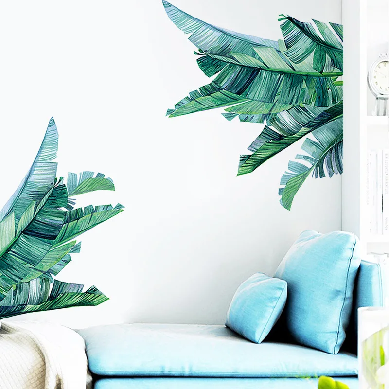 Tropical Green Banana Leaf Wall Stickers for Bedroom Living room Door Decor Removable PVC Vinyl Decals Home Decoration | Дом и сад