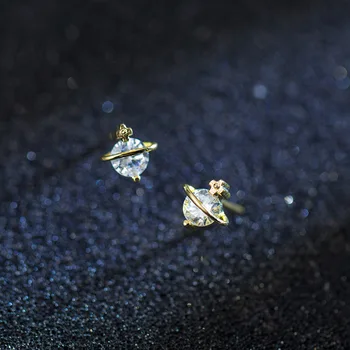 

Trendy stud earrings for women,925 sterling silver star Saturn shaped,Clear AAAA zircon,ear bone earlobe piercing hook buckle