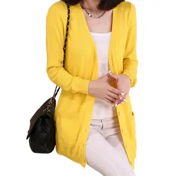 

Hot Plus Size Women Solid Color Long Sleeve Buttons-Cardigan Midi Thin Knitted Coat