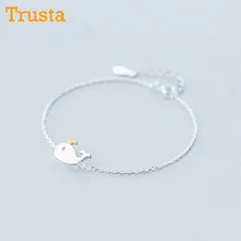 Trusta 925 цельное Настоящее Стерлинговое Серебро Модные женские ювелирные изделия проволока рисунок браслет с Китом 15,5 см для подарка девушки леди DS193