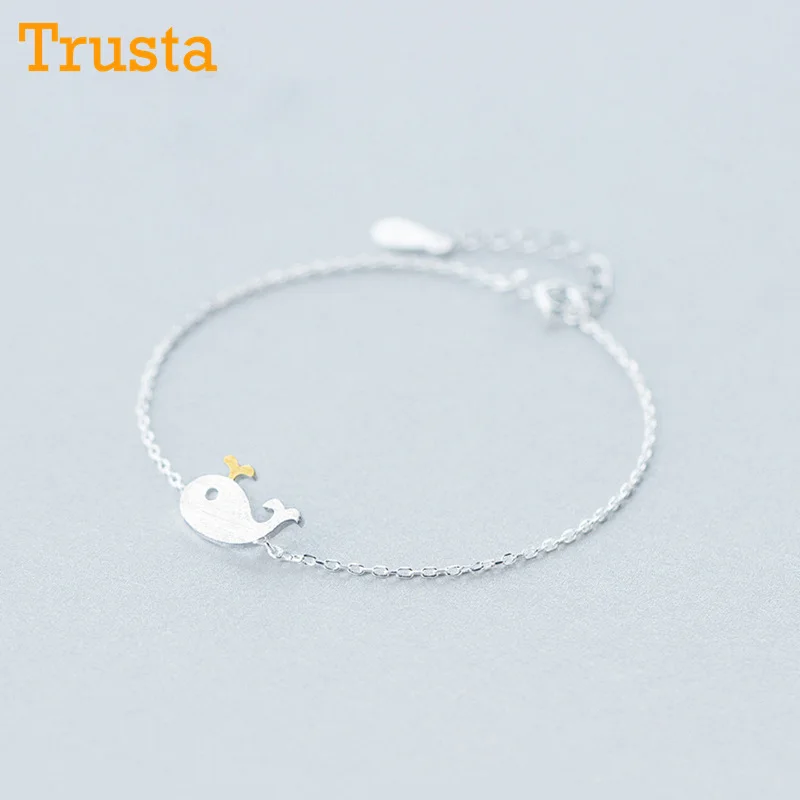 

Trusta 100% 925 Solid Real Sterling Silver Fashion Women Jewelry Wire Drawing Whale Bracelet 15.5cm For Gift Girls Lady DS193