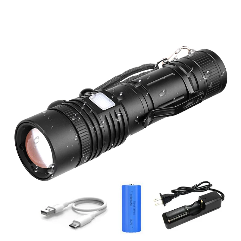 Package D Тактический алюминиевый фонарик масштабируемый яркий XHP50 светодиодный фонарик использовать 18650/26650 с батареей заряжаемой через USB питание в/из 5 режимов - Испускаемый цвет: Package D