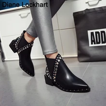 

Rivets Faux Leather Booties Sequin Thick Heel Black Ankle Women Boots Studded Decorated Woman Boots Motorcycle Size 35-40
