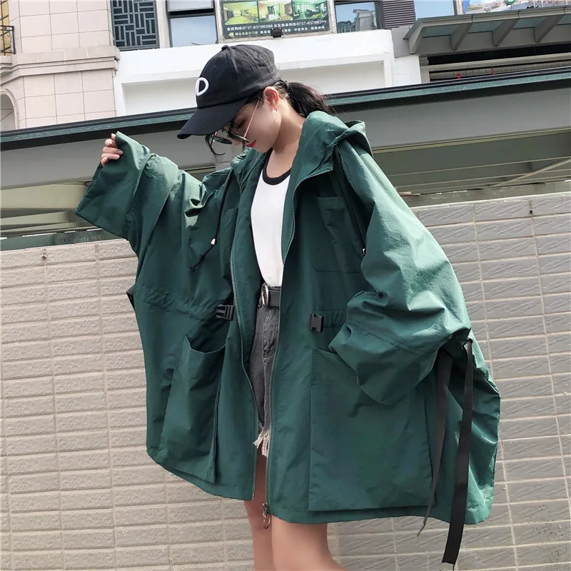 Neploe Harajuku с капюшоном куртка с затяжкой, больше обычного размера, длинный поясом тонкая талия пальто Новинка осени Для женщин стиль сафари куртки 54826