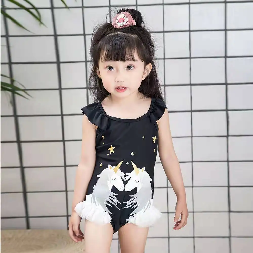 Children's Sunscreen Baby Unicorn Swimwear One-piece Swimsuit Hat Unicorn Cartoon Pattern