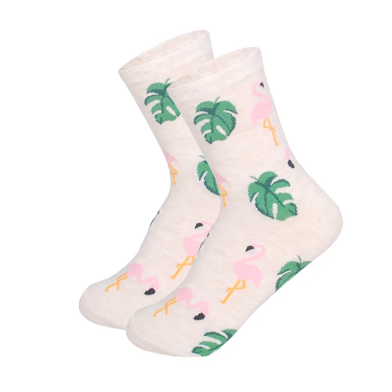 Женские носки в японском стиле Харадзюку, счастливые фрукты, цветы, известное искусство, Живопись Ван Гога, носки по щиколотку, забавные подарки - Цвет: Flamingo