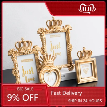 

Vintage Carved Gold Crown Photo Frame Gold Resin Picture Frame Desktop 6/7 Inch Photo Frame Holder Home Wedding Decoration Craft