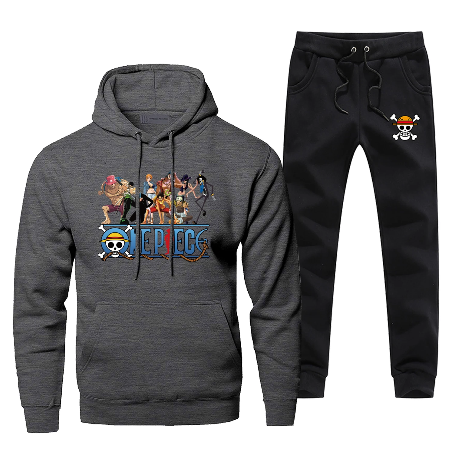Dark Gray Один кусок зима осень мужской полный костюм спортивный костюм Япония Аниме повседневное Зоро теплый мужской комплект Луффи модные брюки Харадзюку Толстовка - Цвет: Dark Gray