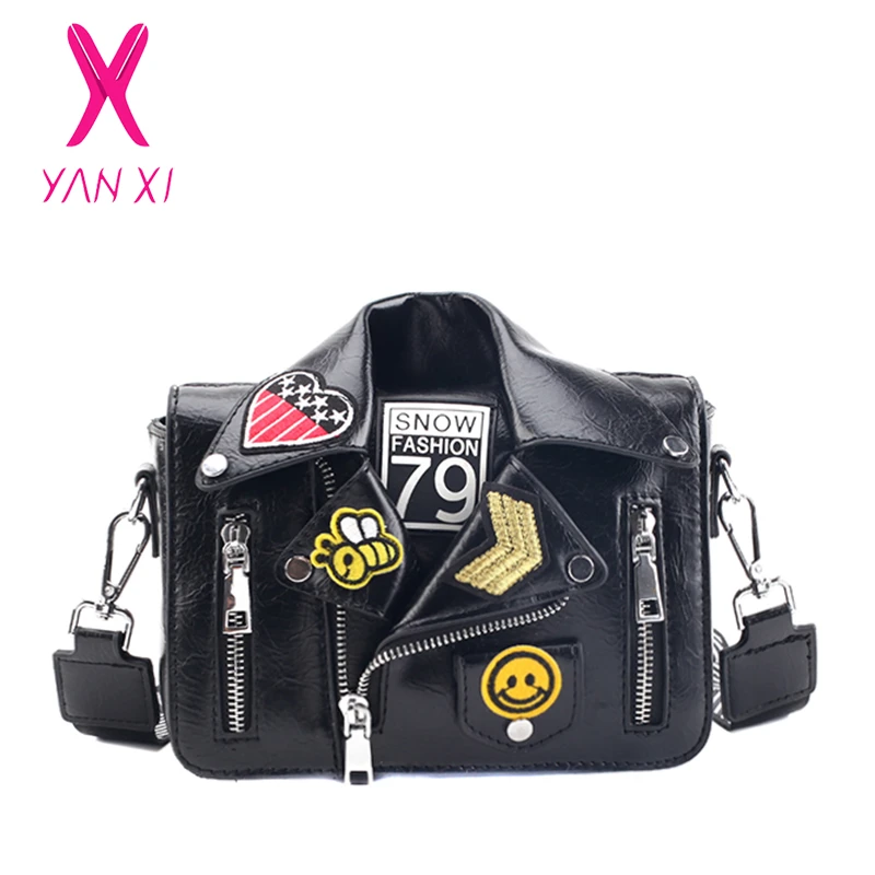 YANX bolsas de marca famosa para mujeres 2019 nueva chaqueta de locomotora forma bolso de hombro de lujo De Mujer Bolsos de diseñador Mujer|Cubos| - AliExpress