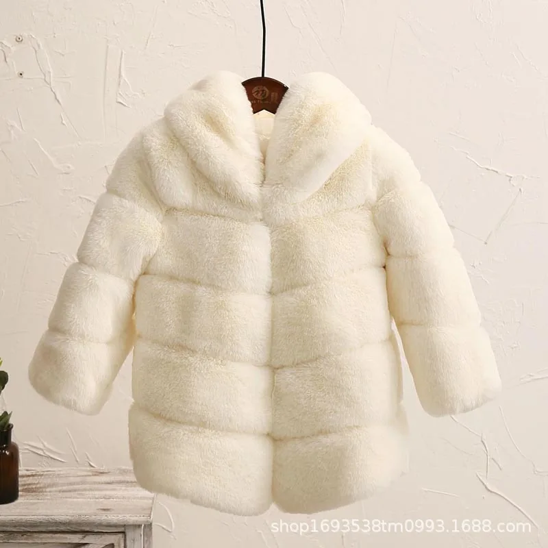 Новинка; зимнее пальто с мехом для девочек; элегантные толстые теплые куртки с искусственным мехом для маленьких девочек; пальто; парка; детская верхняя одежда; Детское пальто - Цвет: Белый