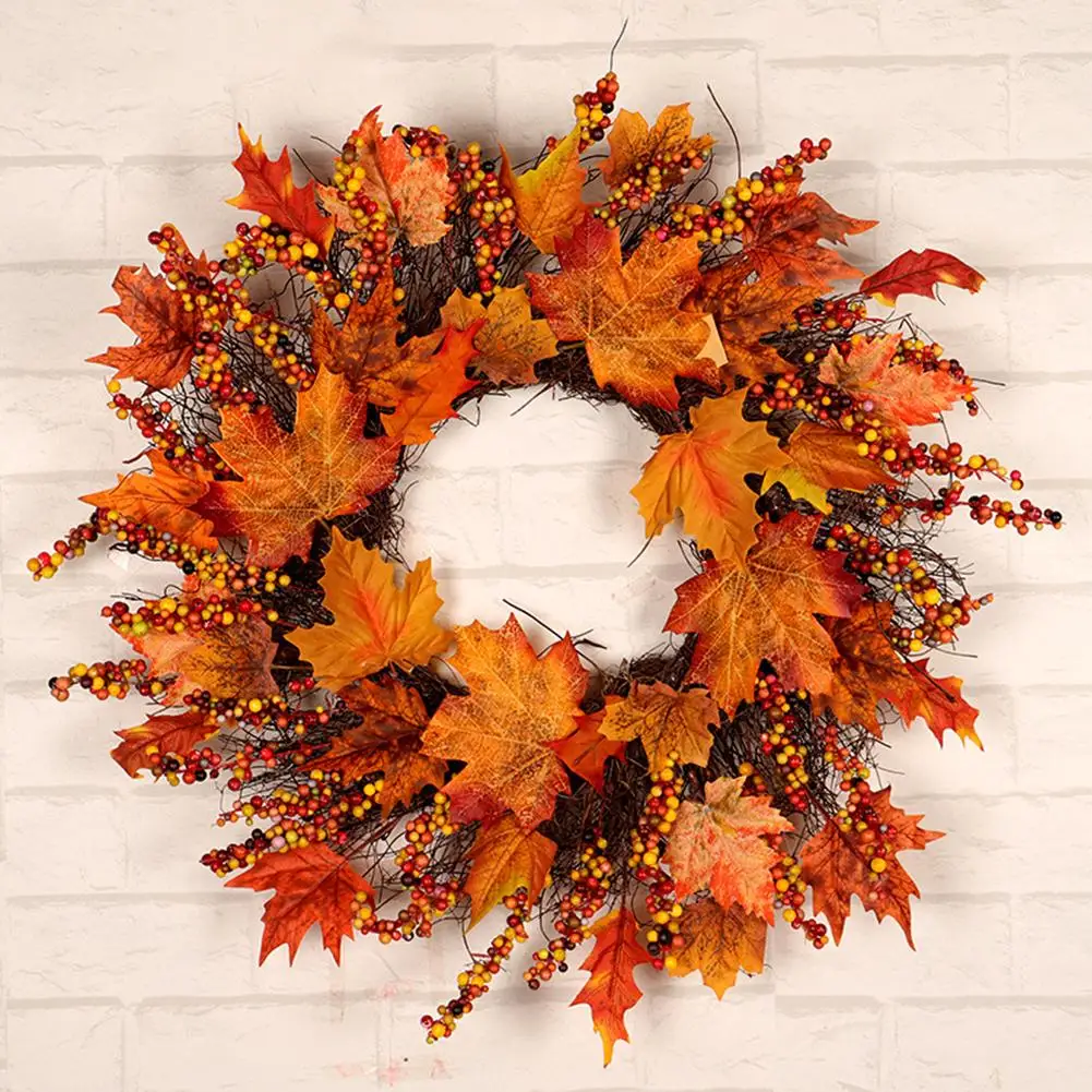 

Thanksgiving Autumn Wreath Color Garland Window Restaurant Home Maple Leaf Door Decoration Ornaments Halloween Wreath