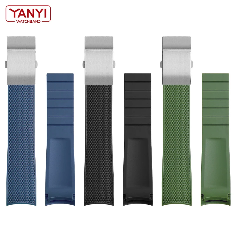 Curved end Rubber watch strap 21mm watchband for Longines conquest L37813567 L37813787 L3.781/782 watches band wristwatches band