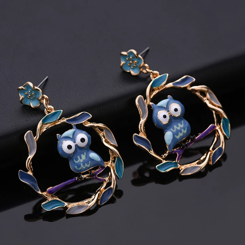 

2019 New Design Drop Earrings Woman Circle Gold Color Alloy Round Bird Flower Dangle Earring for Women 2019 Statement Jewelry