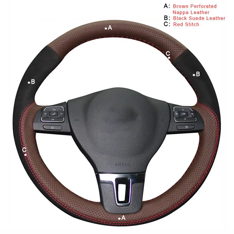 Suede and Nappa Авто оплетка на руле Крышка для Volkswagen VW Golf Tiguan Passat B7 Passat CC Touran Jetta Mk6 автомобильные чехлы автостайлинг - Название цвета: Suede and Nappa
