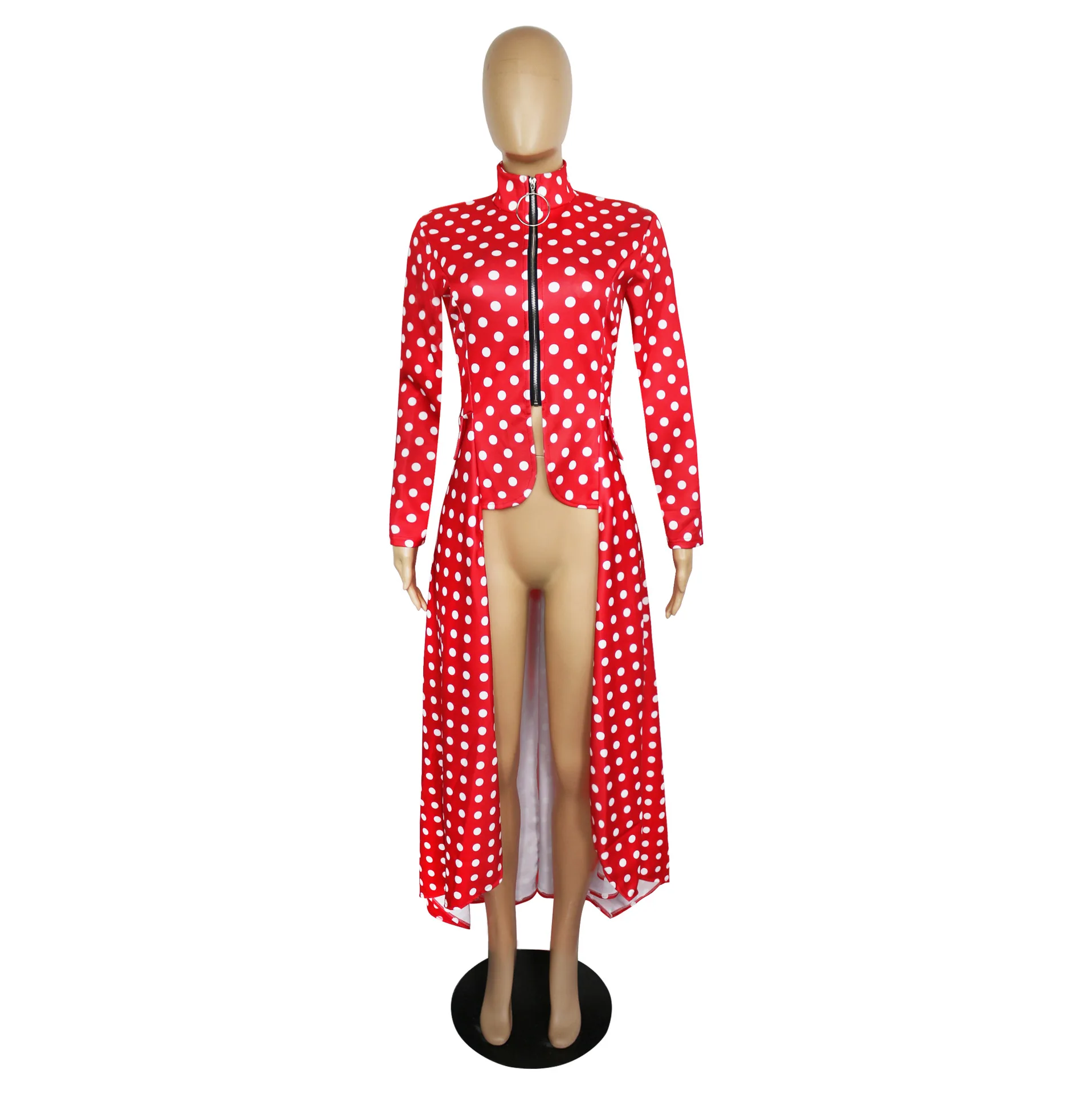 Spring And Summer New Style Hot Selling Long Sleeve High Collar Slim Fit Zipper Long Skirts Fake Pocket Irregular Dress