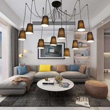 

New NEW disign large black spider braided pendant lamp/DIY 10 heads Clusters of Hanging black fabric shades E14 ceiling lamp