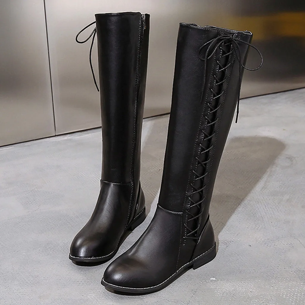Boots Women Autumn Leather Zipper Square Heel High Boots Knee-High Shoes Round Toe Boots Women Sexy Long Boots Snowboots