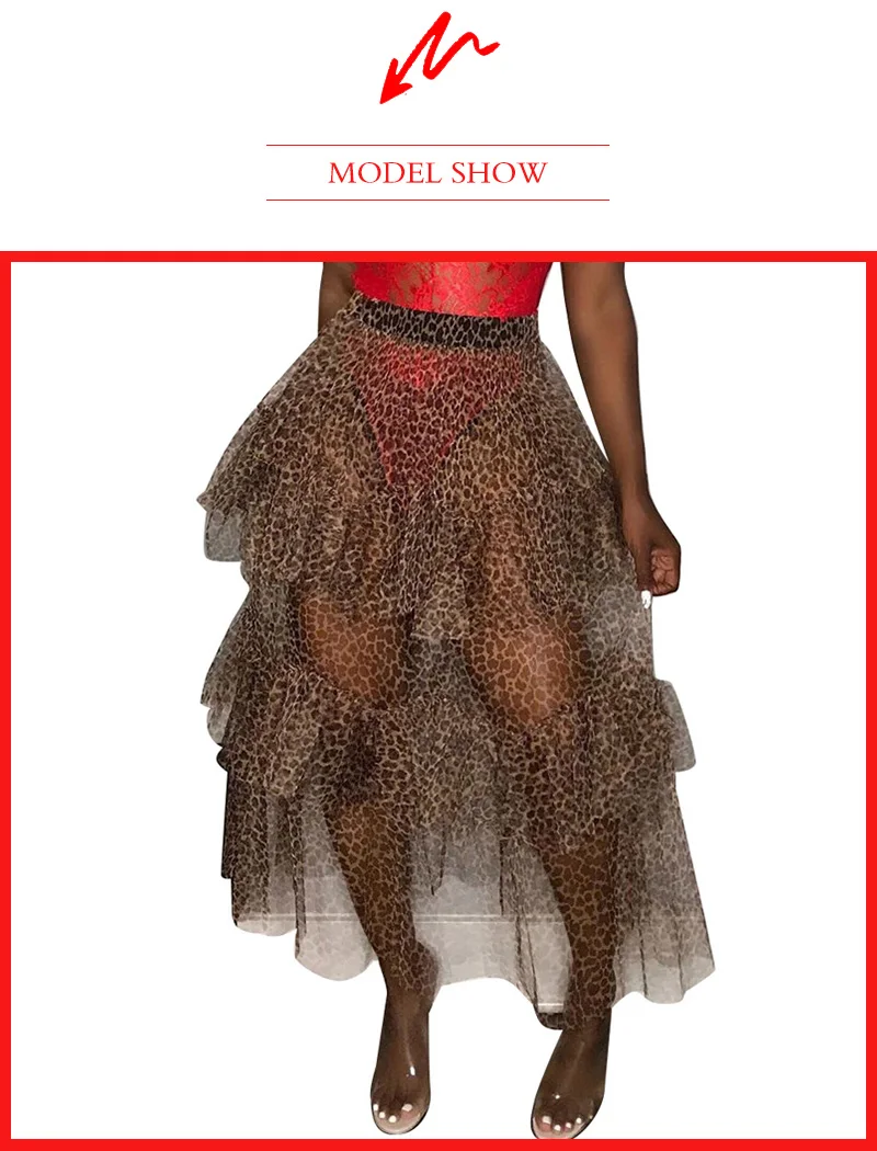 Stigende летняя сексуальная прозрачная леопардовая юбка с принтом женская прозрачная сетчатая длинная юбка с оборками тонкая высокая Талия Макси вечерние юбки