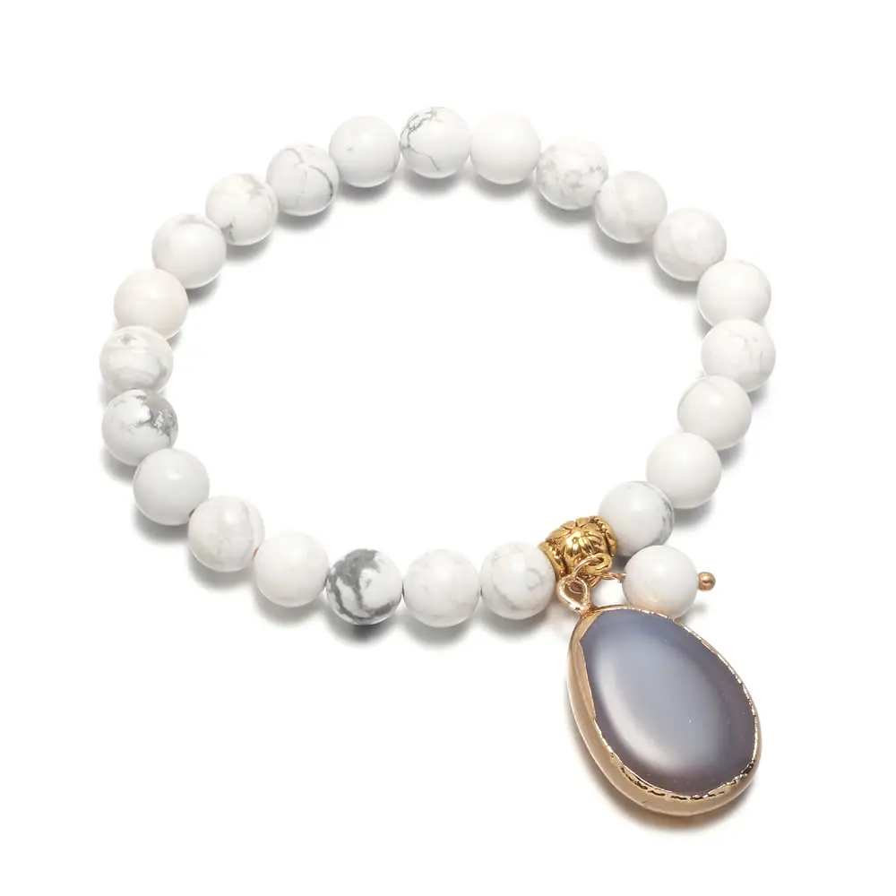 white turquoise Браслет подарок натуральный камень Бусины Роза кварца браслеты кулон аметисты ювелирные изделия для женщин браслеты длина 18,5 см - Окраска металла: white turquoise