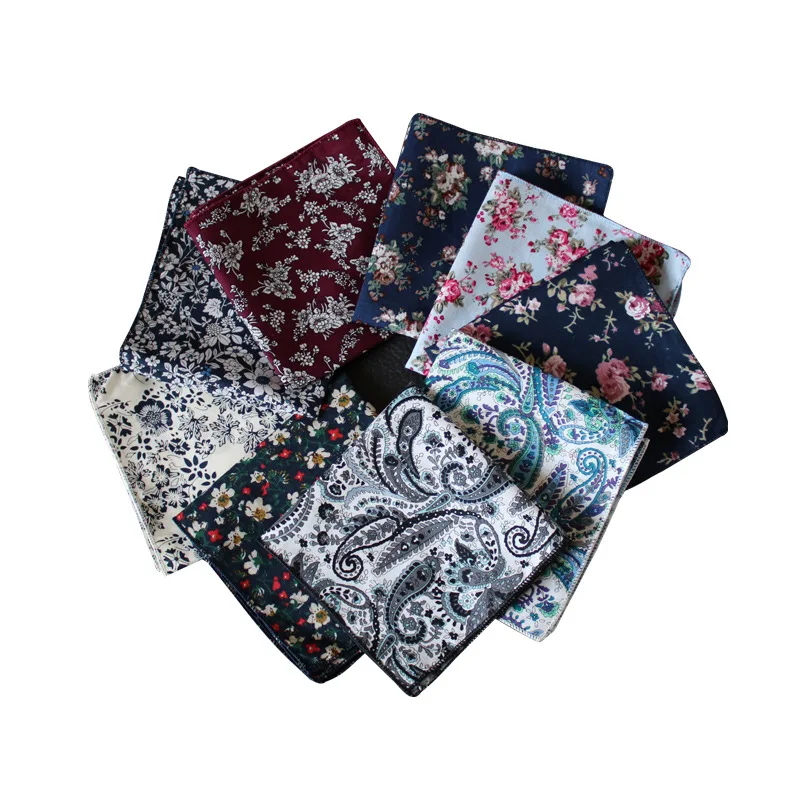 Matagorda Cotton Hanky Printed Floral Pocket Squared Handkerchief Clothing Accessory Pocket Scarf High Quality Cravat Steinkrik