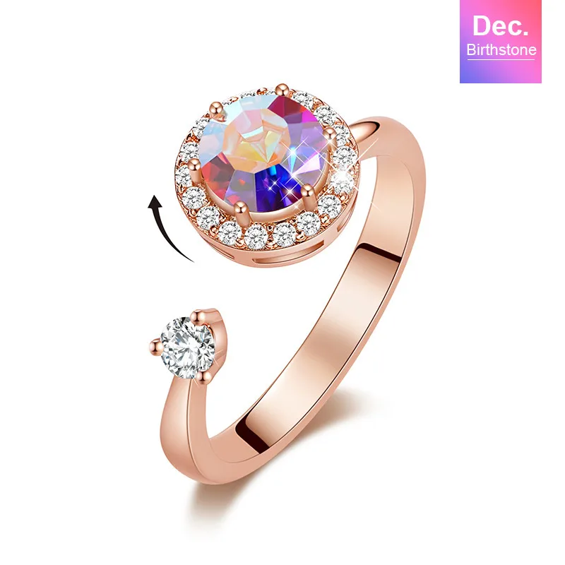 Cdyle, женское золотое кольцо, украшенное кристаллом Swarovski, 12 цветов, круглый камень, открытый палец, кольцо, ювелирные изделия, аксессуары - Цвет основного камня: Dec. R1014J-S