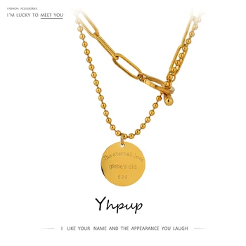

Yhpup Charm Layered Round Pendant Stainless Steel Necklace подвеска Jewelry for Women High Quality Chain Choker Collier New
