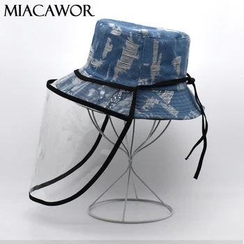 

New Summer Anti-fog Hats Women Dust Protection Reversible Denim Bucket Hat Men Basin Cap Outdoor Travel Fisherman Caps M031