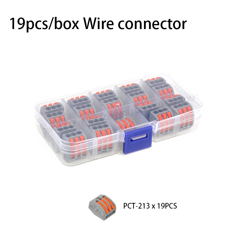 PCT-213(19PCS) Проводной разъем с коробкой 222-412 Мини Быстрый Универсальный Компактный соединитель проводки штепсельное соединение клеммный блок домашний разъем - Цвет: PCT-213(19PCS)