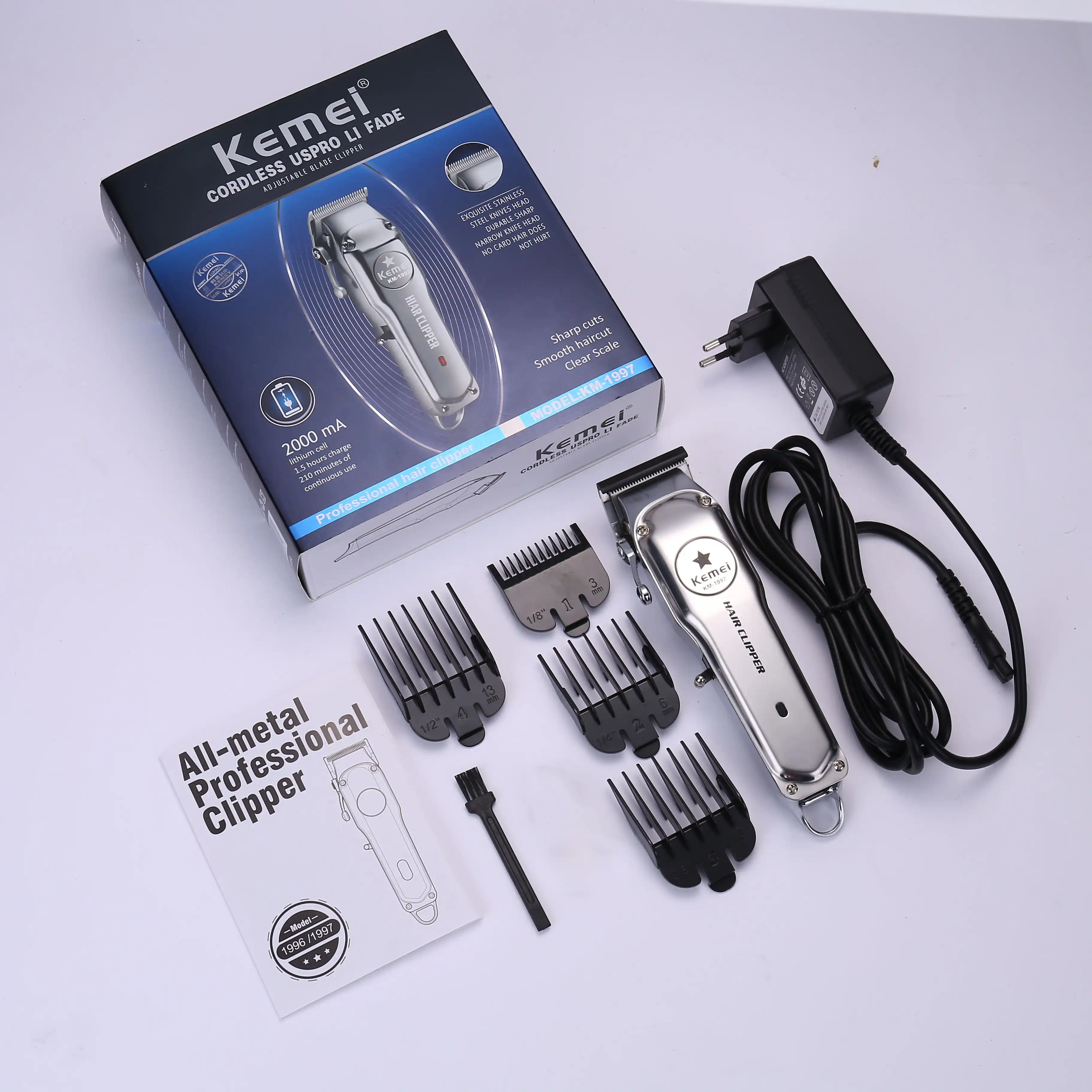 Kemei All Metal Professional Electric Hair Clipper Rechargeable Hair
