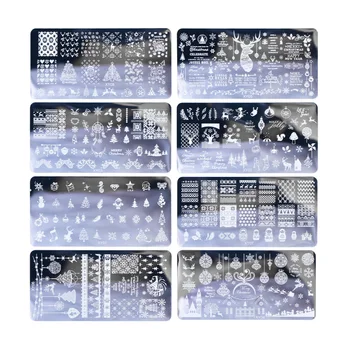 

8pcs Christmas Snow Nail Art Stamping Plate Stainless Steel Nail Stamping Printing Plate Manicure Nail Art Decor