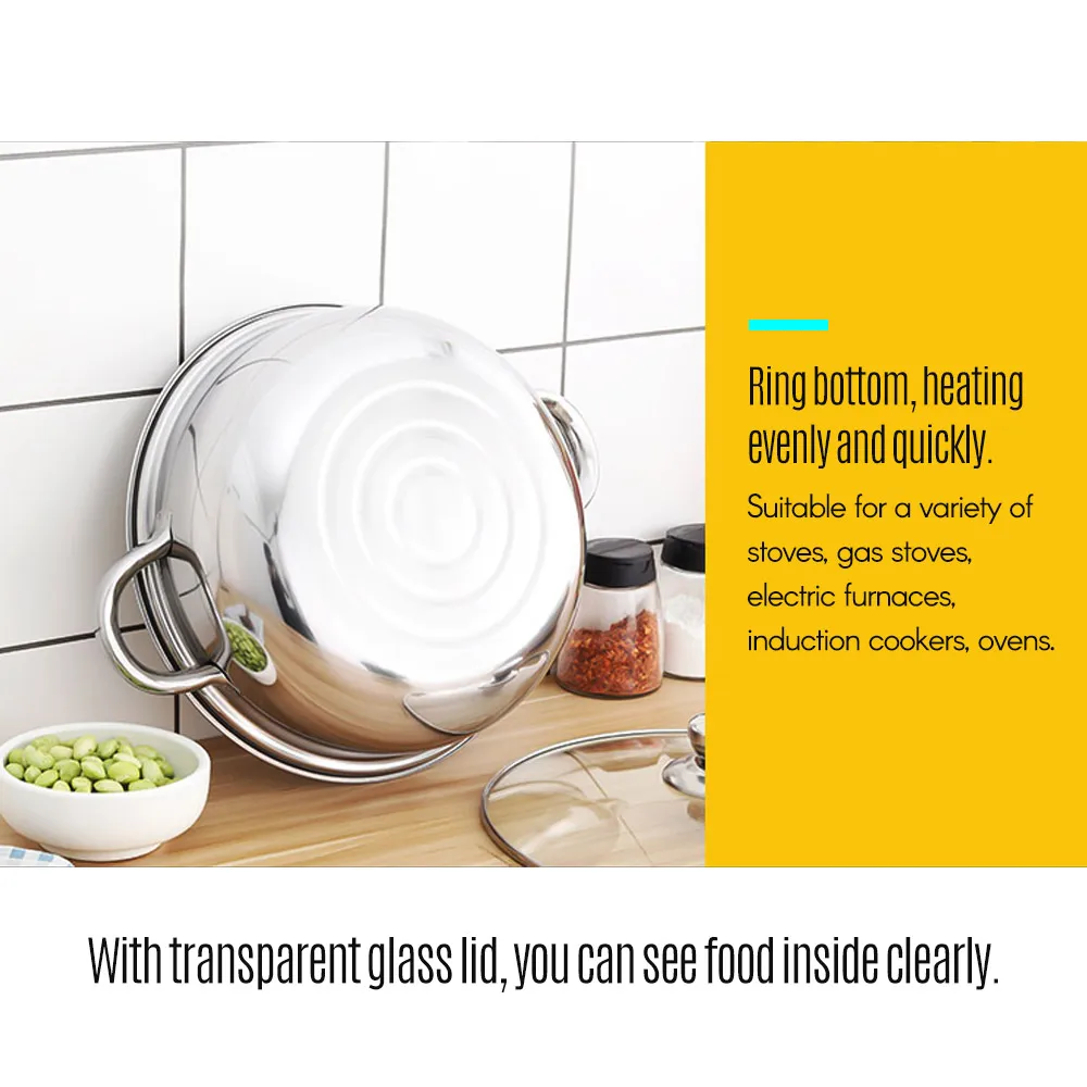 Stainless Steel Steamer Pot Single Layer Double-ear Steaming Pot Multi-function Soup Steam Cooker Kitchen Accessories Cookerware