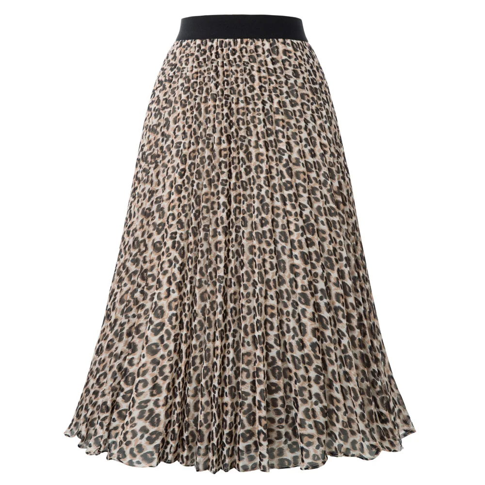 Coffee Leopard Kate Kasin модная женская плиссированная однотонная длинная эластичная юбка с высокой талией, винтажные Элегантные повседневные вечерние длинные юбки для девушек - Цвет: Coffee Leopard