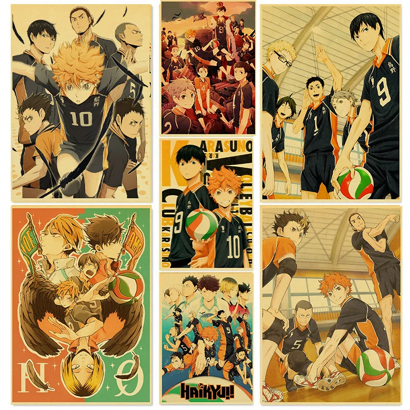 

Vintage Japanese Anime Haikyuu!! Retro Poster Kraft Paper High Quality Home Room Art Print Wall Stickers