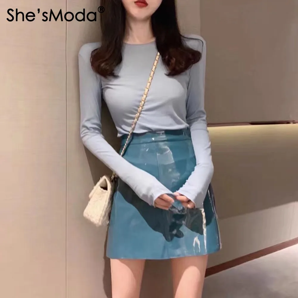 She'sModa яркие из искусственной кожи женские вечерние прямые мини-юбки трапециевидной формы