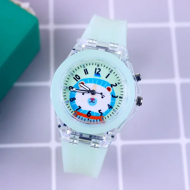 Disney Princess Elsa Kids Watches Girls Silicone Strap Cartoon Rabbit Dinosaur Light Children Wrist Watch Clock reloj infantil Green XIONG