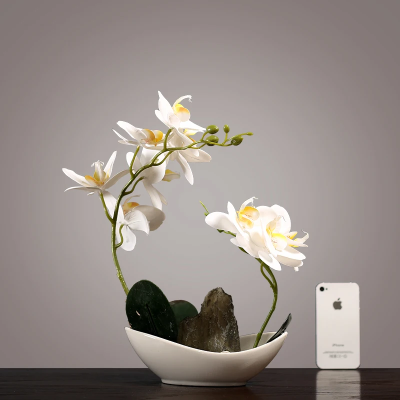 

1PCS Nordic Phalaenopsis Fake Flower Decoration Flower Pot Home Decoration Living Room Dining Floral Resin Flowers Home Decor