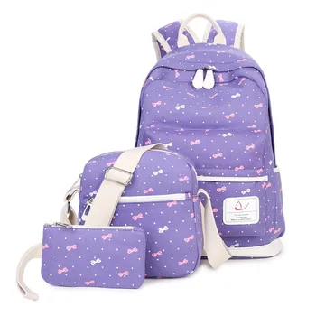 

Fashion Bow Printing Women Canvas 3Pcs/set School Backpacks College Schoolbag for Teen Girl Boys Rucksack Moclila Shoulder Bag