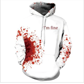 

Blood I'm fine Splash Zipper Hoodie Hip Hop Cosplay Horror Halloween 3D Zipper Sweatshirt Cool College style Cosplay Accessories