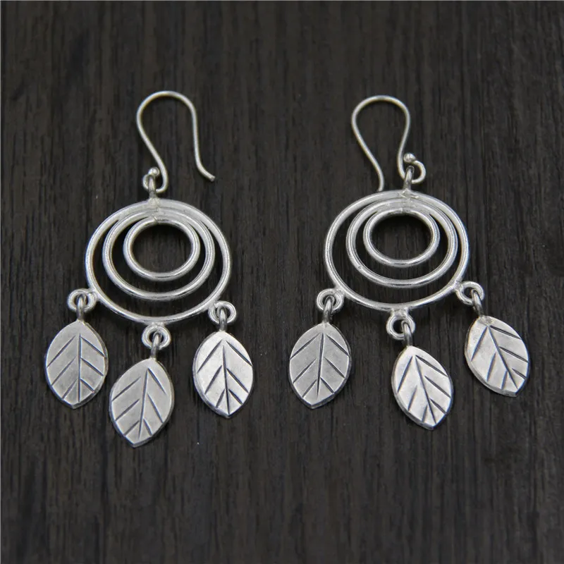 

28*45MM 100% 925 Sterling Silver Ethnic Leaves Drop Earring for Women Handmade S925 Fine Jewelry