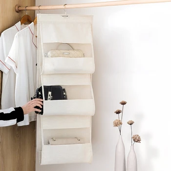 

5 Pocket Foldable Hanging Handbag Organizer for Wardrobe Closet Storage Bag Door Wall Clear Sundry Shoe with Hanger Pouch